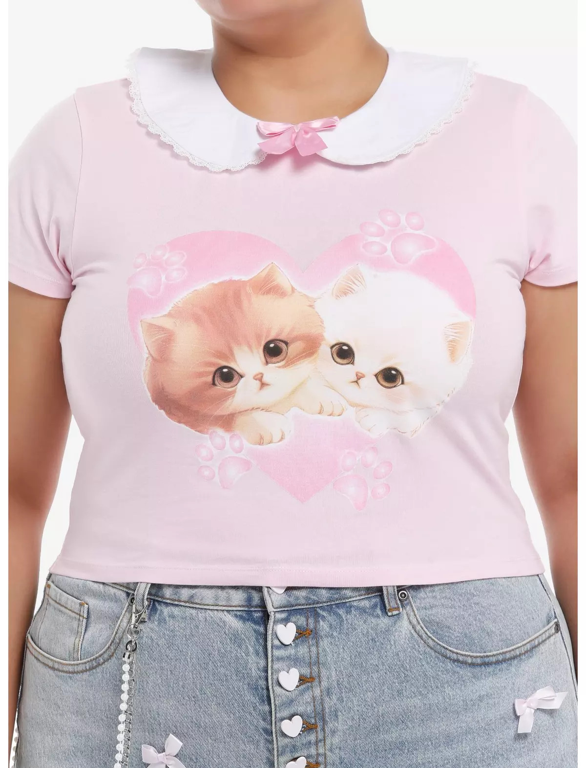 Sweet Society Kawaii Kitten Peter Pan Collar Girls Crop Top Plus Size | Hot Topic