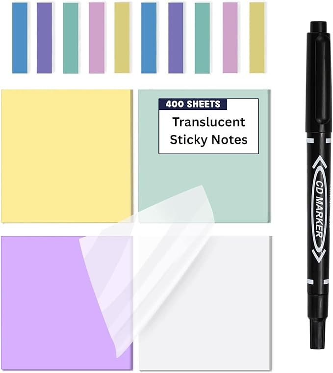 400 Sheets Transparent Sticky Notes, 3x3 inch Clear Sticky Notes Set, Waterproof See Through Note... | Amazon (US)