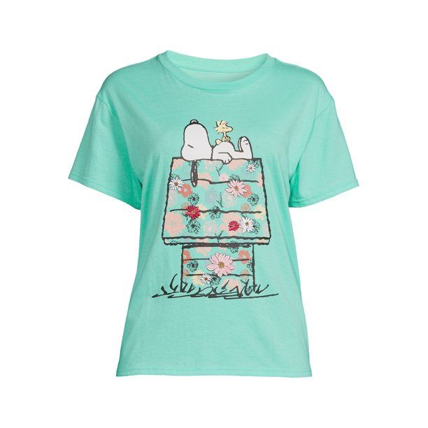 Peanuts Juniors’ Snoopy Floral T-Shirt - Walmart.com | Walmart (US)