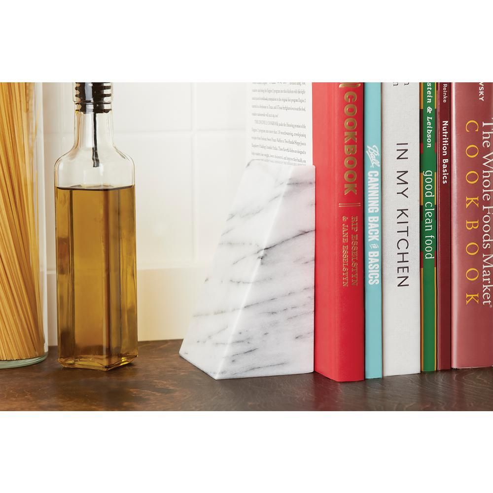 Fox Run Marble White Triangle Bookends (Set of 2) | The Home Depot