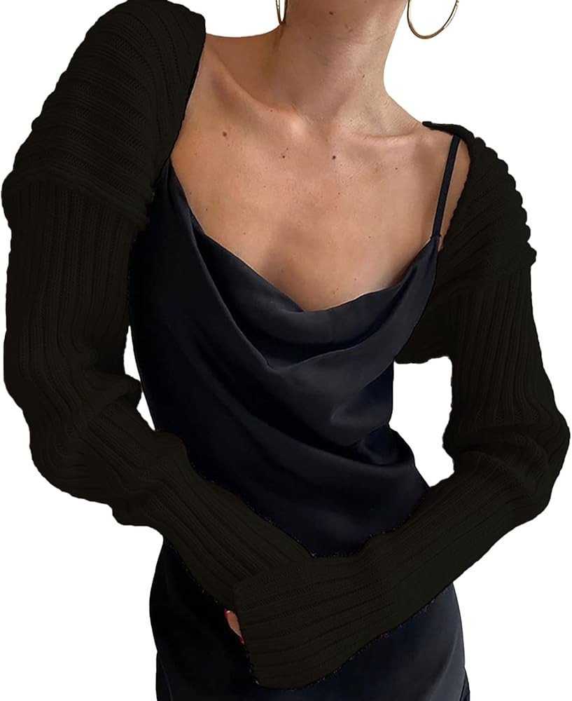 FIHCH Bolero Shrug Y2K Open Front Crop Cardigan Ribbed Knit Long Sleeve Bolero Sweater | Amazon (US)