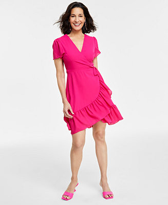 Women's Ruffled-Hem Wrap-Style Mini Dress, Created for Macy's | Macy's