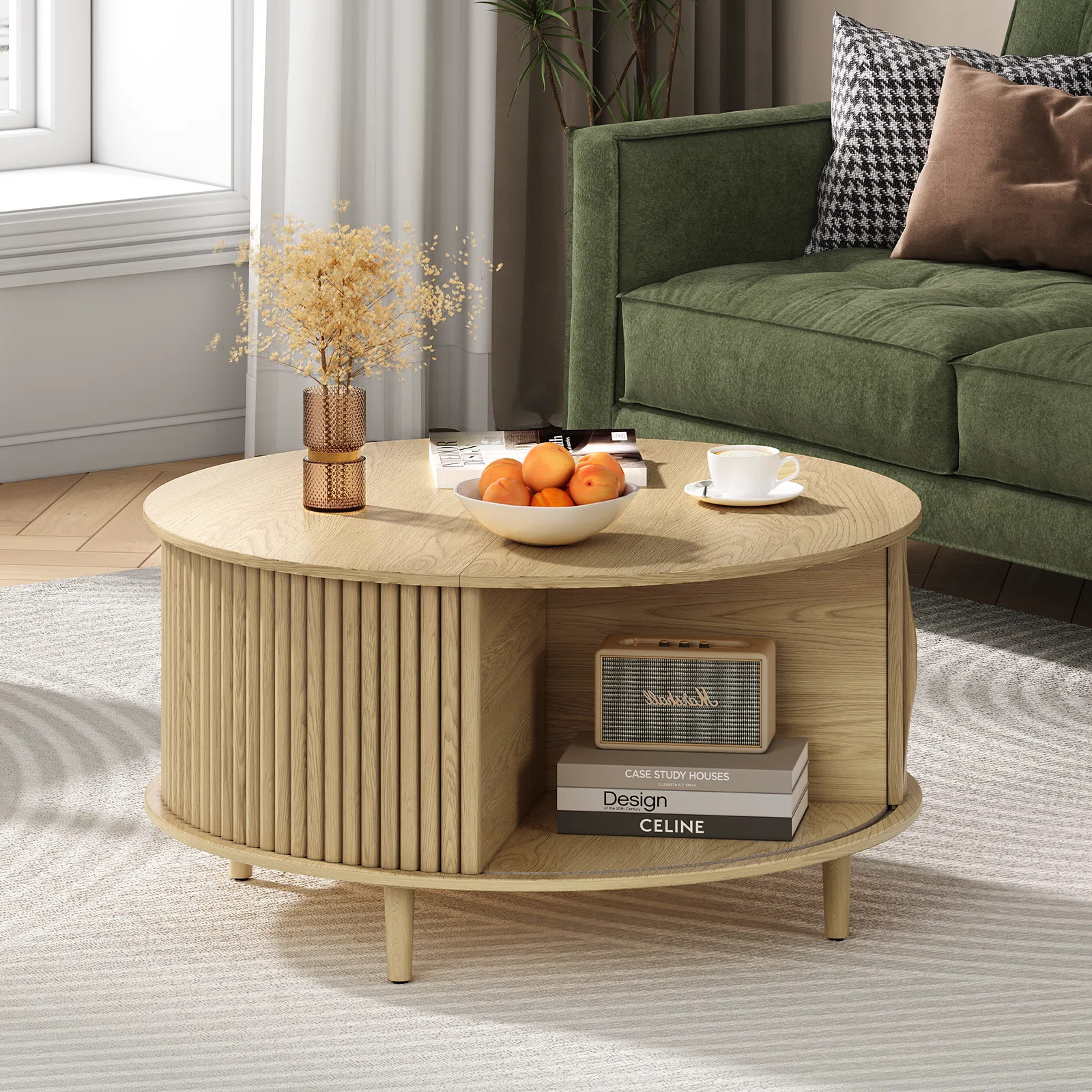 Mid Century Modern Round Coffee Table With Storage | Wayfair North America