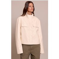 Cream Faux Leather Funnel Neck Jacket | PrettyLittleThing UK
