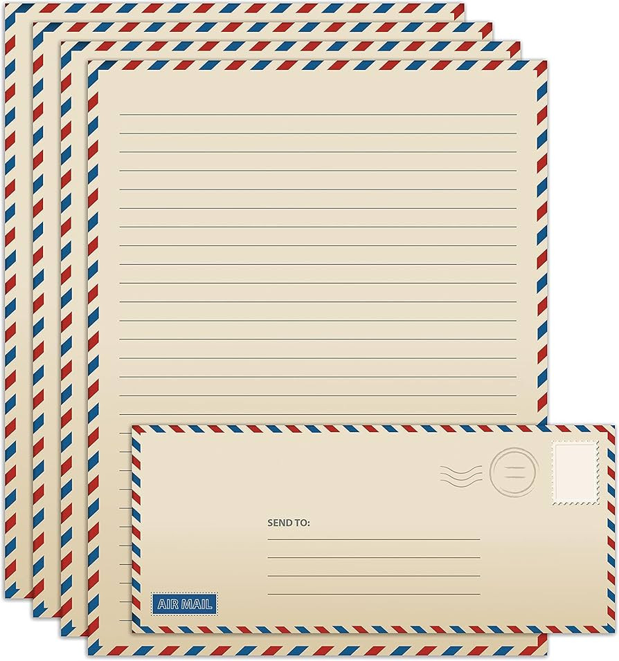 Better Office Products Vintage Airmail Stationery Paper Set, 100-Piece Set (50 Lined Sheets + 50 ... | Amazon (US)