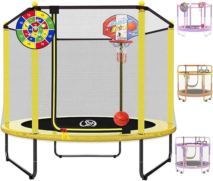 LANGXUN 60" Trampoline for Kids, 5ft Mini Toddler Indoor & Outdoor Trampoline with Net, Basketbal... | Amazon (US)