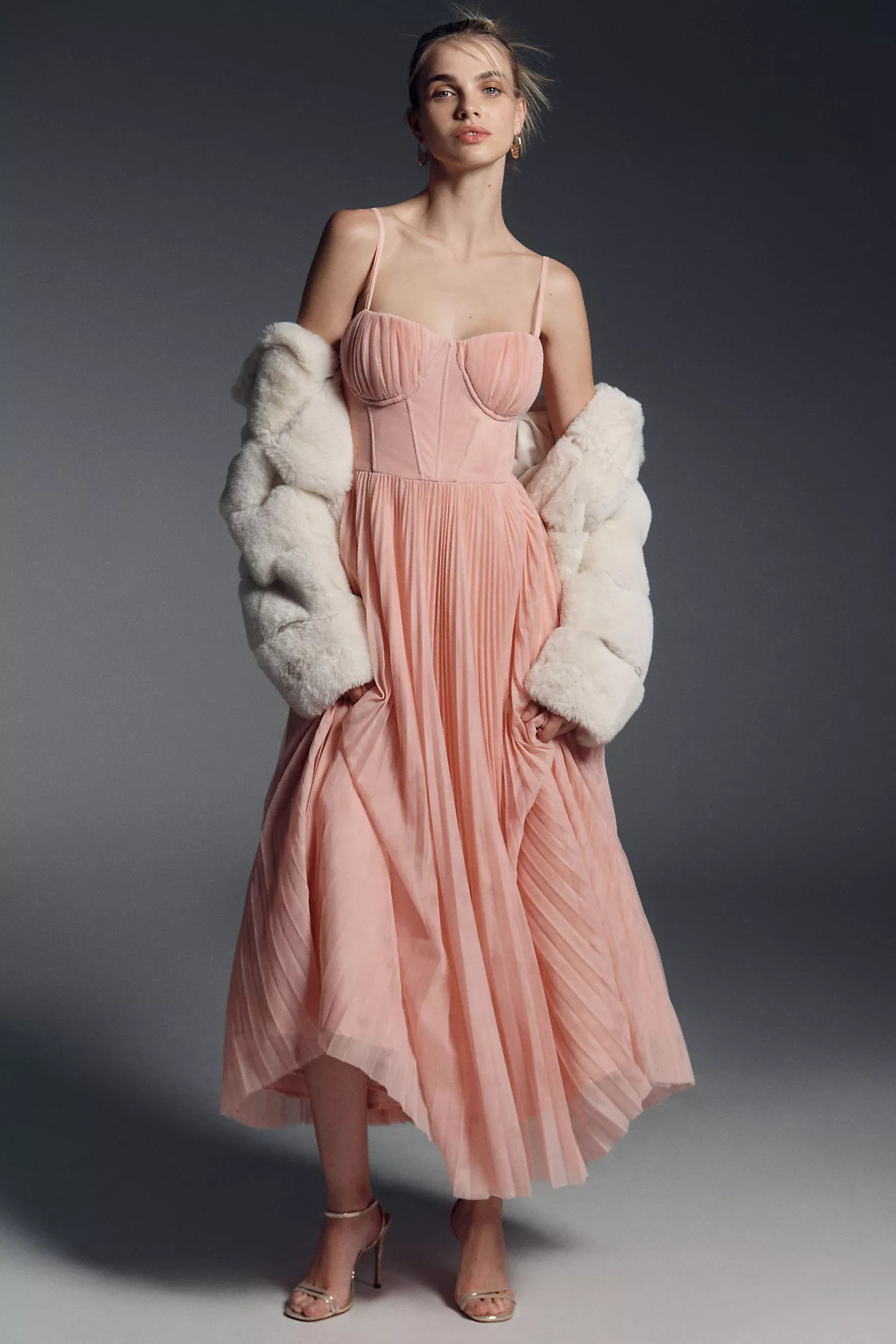 Hutch Amara Corset Pleated Tulle Fit & Flare Midi Dress | Anthropologie (US)