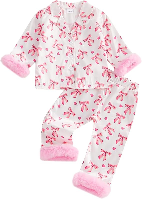 Kuriozud Toddler Girl Pajamas Valentines Day Baby Silk Satin Nightgown Little Kids Girls Pjs Butt... | Amazon (US)