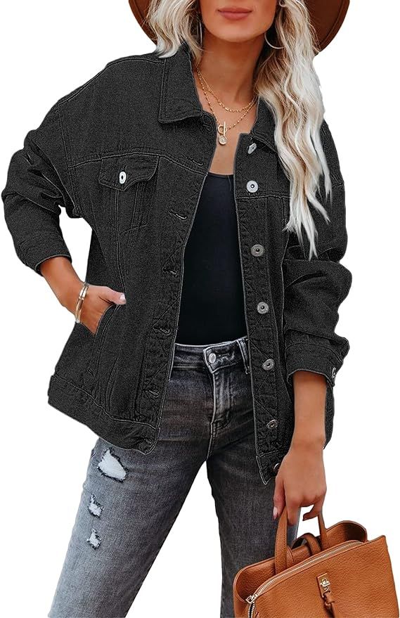luvamia Women's Denim Jackets Button Down Western Vintage Jean Coat Vintage Black Size X-Large at... | Amazon (US)