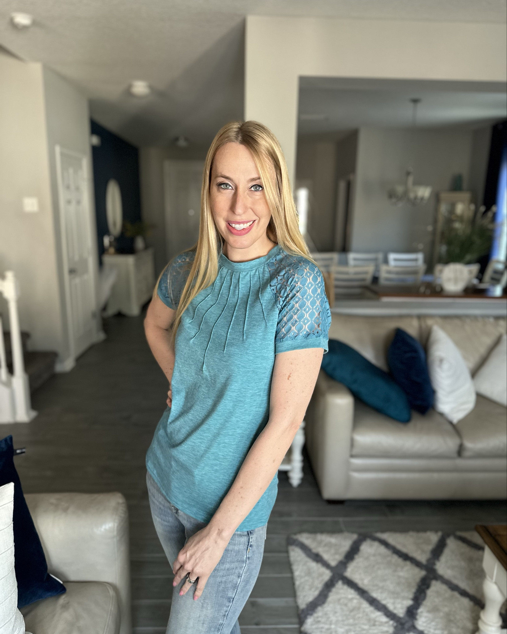Lace sleeves tshirt
💙 this is a cute, soft and comfortable tshirt
💙 i love all the fun and feminine touches of it 
💙wearing small in it, I am 5’10”

#LTKStyleTip #LTKFindsUnder50 #LTKFindsUnder100