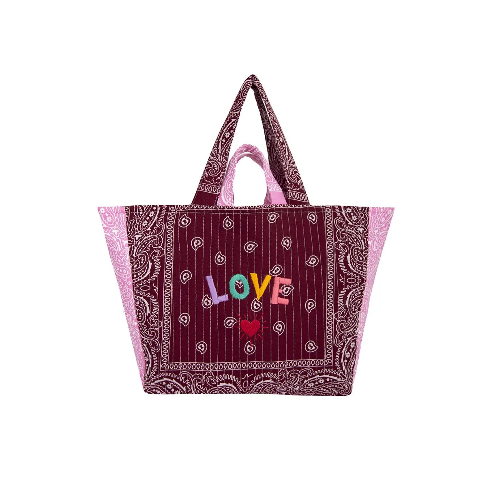 Love Hand Embroidered Perla Tote Bag: Claret Red & Pink Quilted Reversible Maxi Bandana Bag | Etsy (US)
