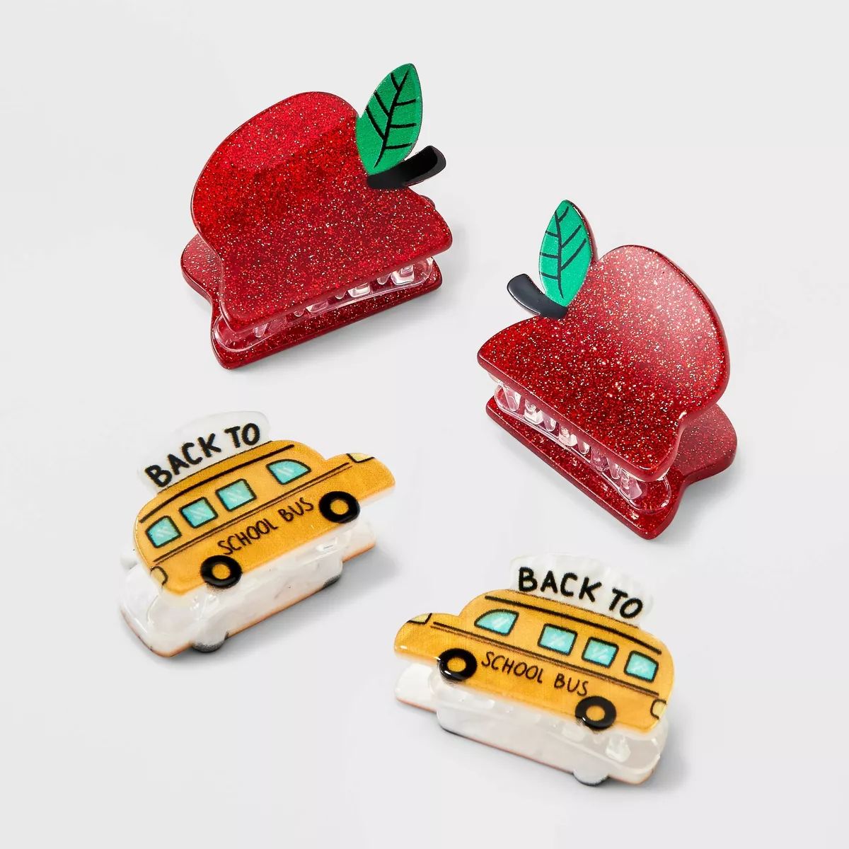 Back to School Bus and Apple Claw Hair Clip Set 4pc - Red/Yellow | Target