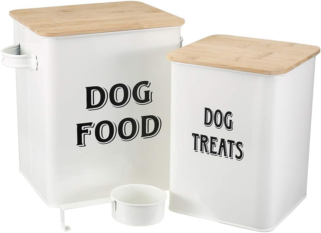 Pethiy Dog Food and Treats Storage tin Containers Set with Scoop for Dogs-Tight Fitting Wood Lids... | Amazon (US)