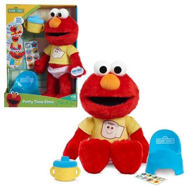 Sesame Street Potty Time Elmo 12-Inch Sustainable Plush Stuffed Animal, Sounds and Phrases, Potty... | Walmart (US)