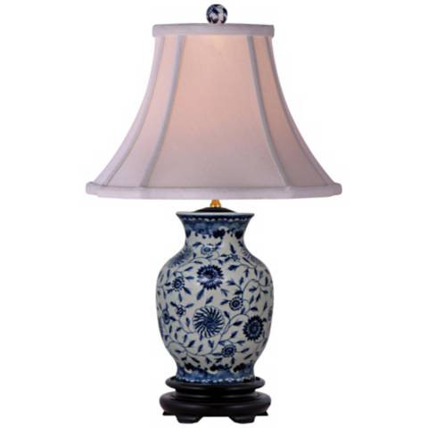 English Floral 20 1/2" High Blue and White Porcelain Vase Table Lamp | Lamps Plus