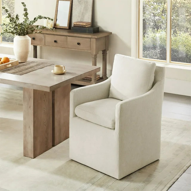 CHITA Dining Arm Chair with Caster Wheels for Kitchen Fabric Upholstered Dining Room Chair, Linen | Walmart (US)