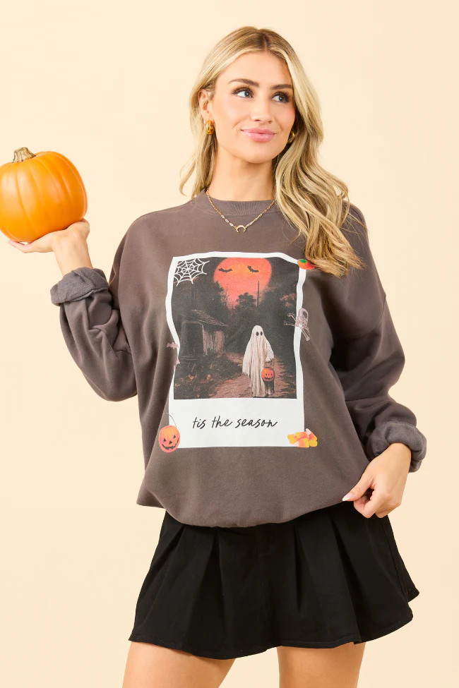 'Tis The Season Halloween Photo Print Mocha Graphic Sweatshirt | Pink Lily