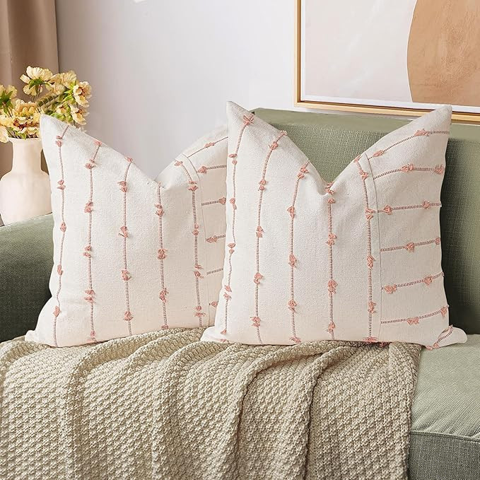 AELS 18x18 Decorative Boho Linen Throw Pillow Covers, Modern Farmhouse Textured Pillow Case, Set ... | Amazon (US)