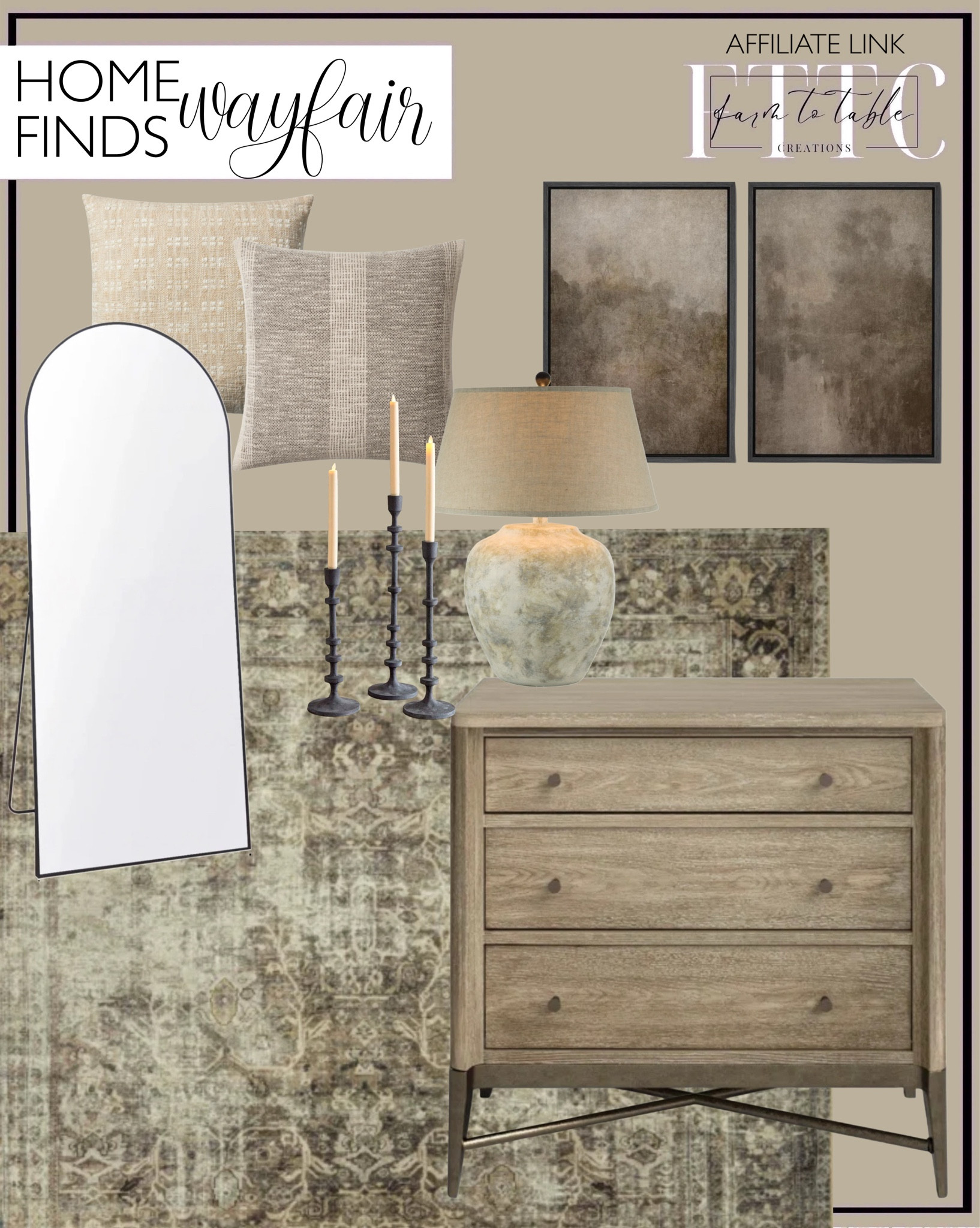 Wayfair Home Finds. Follow @farmtotablecreations on Instagram for more inspiration.

Regan 3 drawer nightstand. Alabaster Table Lamp. Magnolia Home by Joanna Gaines x Loloi Bryn Throw Pillow. Angela Rose X Loloi Dusk Charcoal / Ivory Pillow. Magnolia Home By Joanna Gaines X Loloi Sinclair Machine Washable Pebble / Taupe Area Rug. Ginny Taper Holders. Dark Black Color Field Landscapes 2 - Pieces on Canvas. Metal Arch Floor Mirror. 

Wayfair Weekend Clearance | Bookshelf Decor | Bedroom Space | Cozy Corner | Bathroom | Curated Entryway | Spring  Decor | End of Year Clearance | Trending Decor | Viral Decor | Amazon Holiday | Bedroom corner | Coffee Table Decor | Neutral Decor | Fall Stem Sale | Target Finds | Skinny Bench | Bedroom | Living Room | Breakfast Nook | Amazon Home | Target Sale | Loloi Rugs | Magnolia Home | console table | console table styling | faux stems | entryway space | front porch decor | neutral decor | entryway decor | cozy home | affordable decor |  home decor | home inspiration | console styling | entryway rug | cozy moody home | moody home decor | neutral home | bathroom decor | living room | spring decor | Hearth & Hand | Studio McGee





#LTKSaleAlert #LTKFindsUnder50 #LTKHome