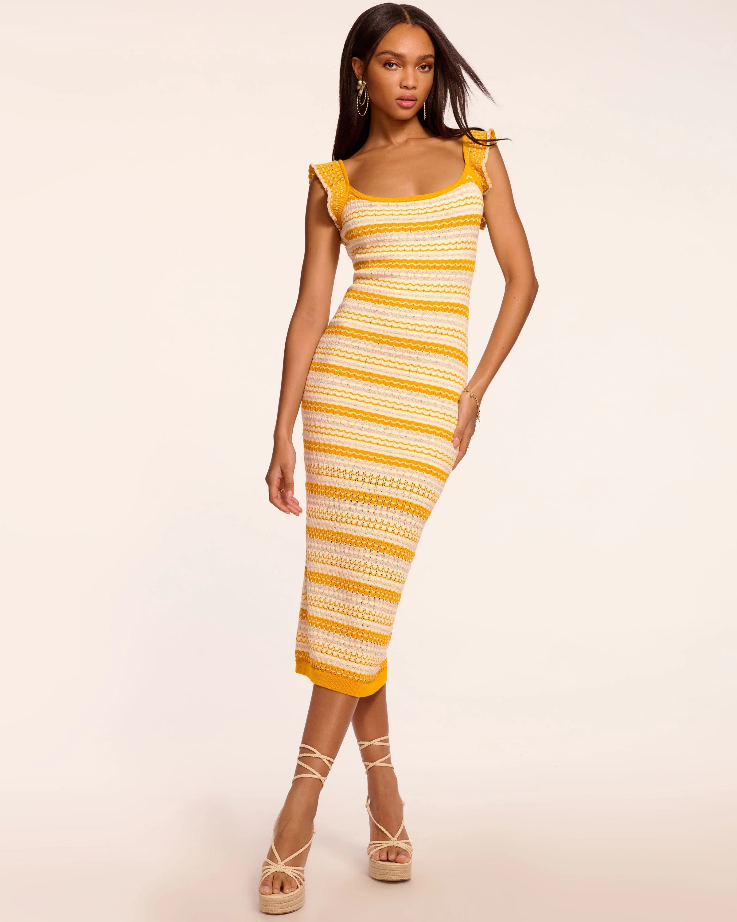 Kit Knit Sleeveless Midi Dress in Marigold stripe | Ramy Brook