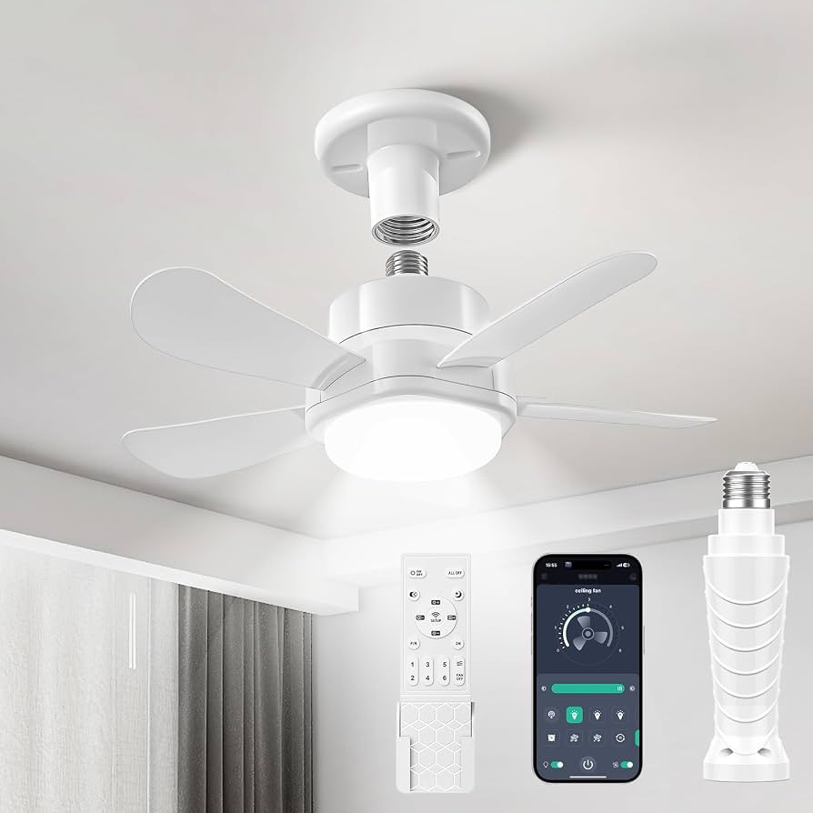 16 Inch Socket Fan Lights with E26/E27 Base: Socket Ceiling Fan with Remote & App Contro Screw in... | Amazon (US)