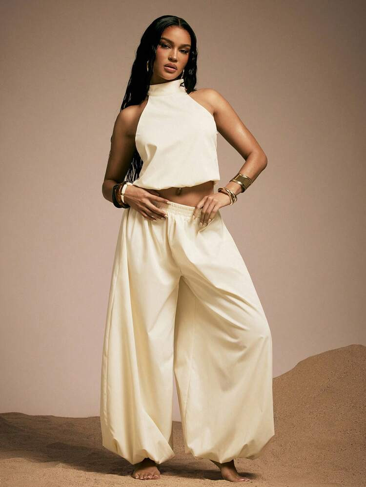 Hauture Casual Sleeveless Halter Backless Lantern Pants Set, Versatile Two Pieces Outfit For Women | SHEIN