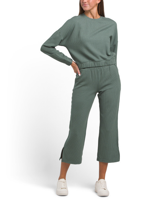 Scuba Crew Long Sleeve Pull Over Top And Cropped Split Hem Pants Set | TJ Maxx