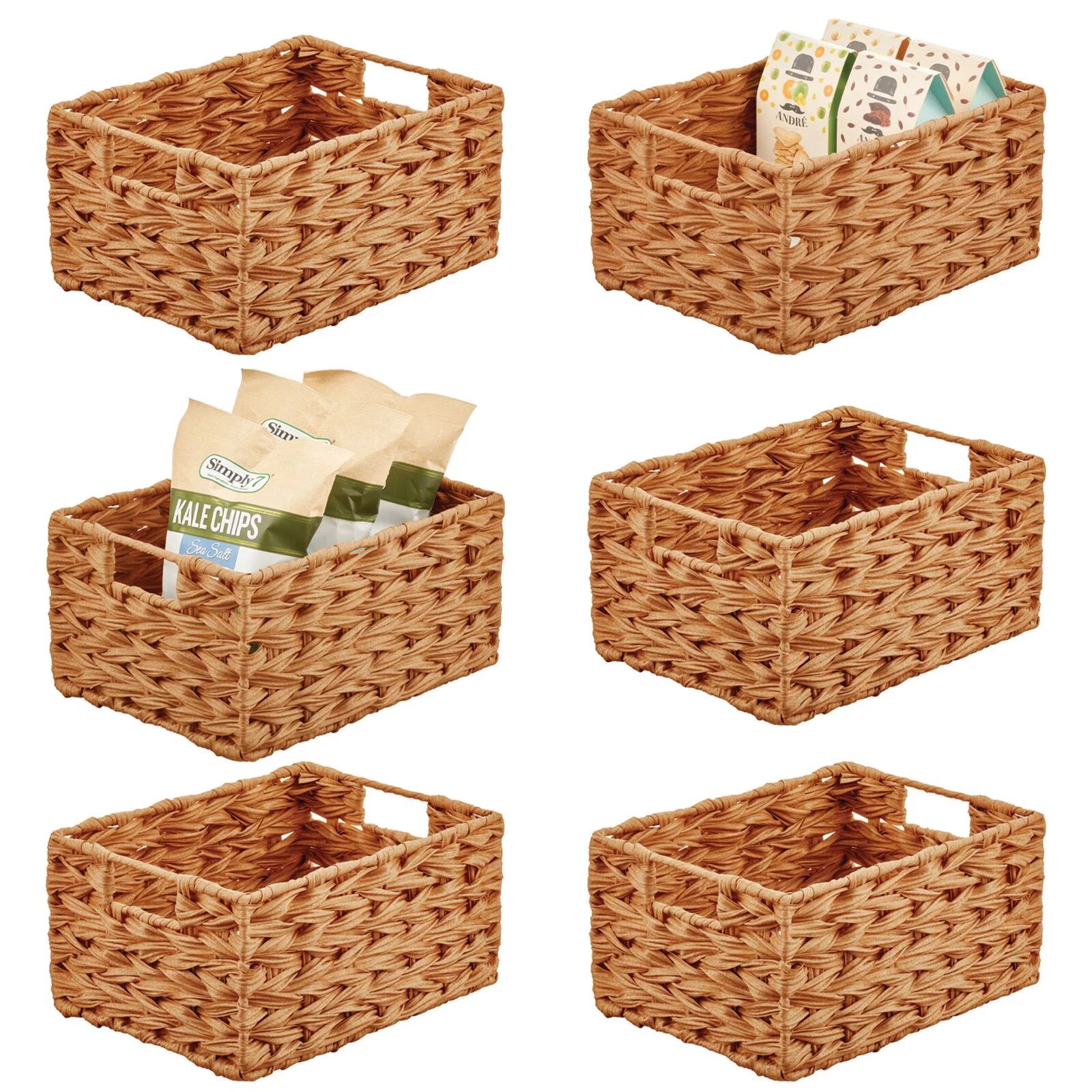 mDesign Woven Farmhouse Kitchen Pantry Food Storage Basket Box, 6 Pack, Camel | Walmart (US)