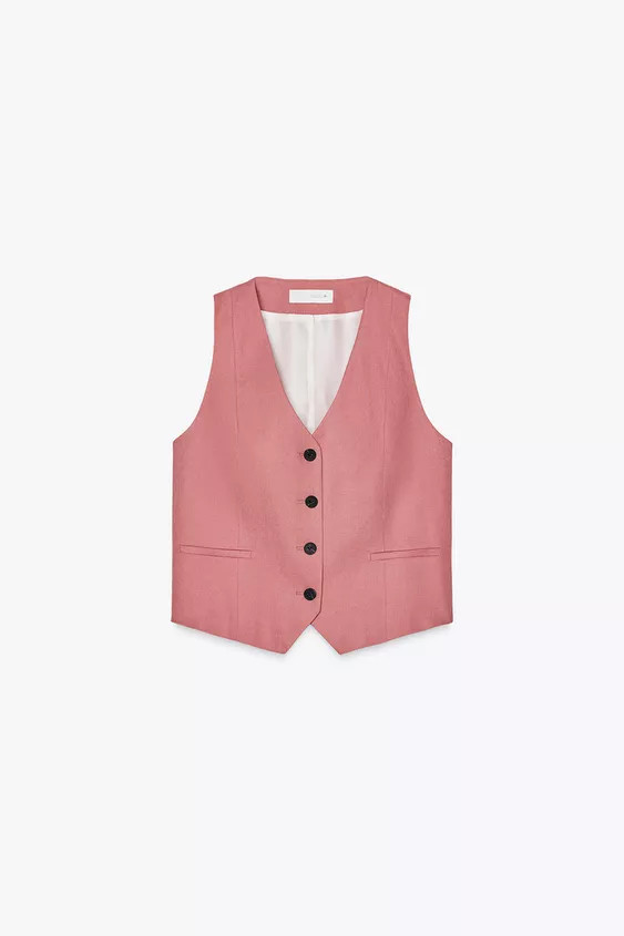 Waistcoat made of a linen blend. Featuring a V-neckline. False front welt pockets. Front button f... | Zara US