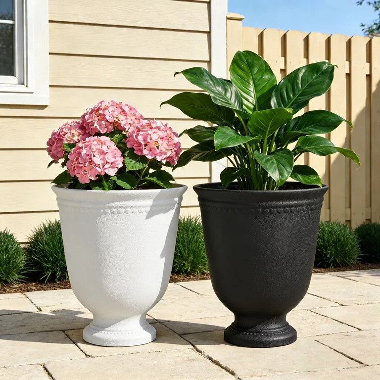 My Texas House 16 x 18.1 Inch Asti Urn White Recycled Resin Planter | Walmart (US)