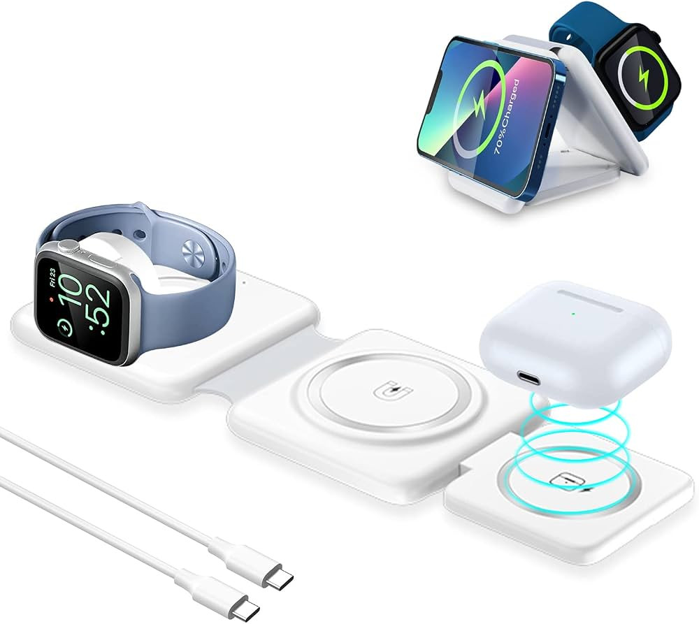 PEAPOLET Wireless Charger 3 in 1,Wireless Foldable Charging Station,Magnetic Fast Wireless Chargi... | Amazon (US)