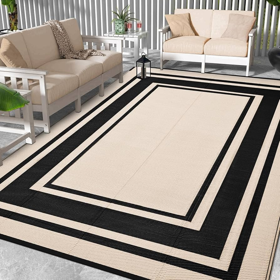 Outdoor Rug 8x10 Ft Waterproof Plastic Straw Rugs for Patio,RV,Beach,Camping, Backyard,Porch, Pic... | Amazon (US)