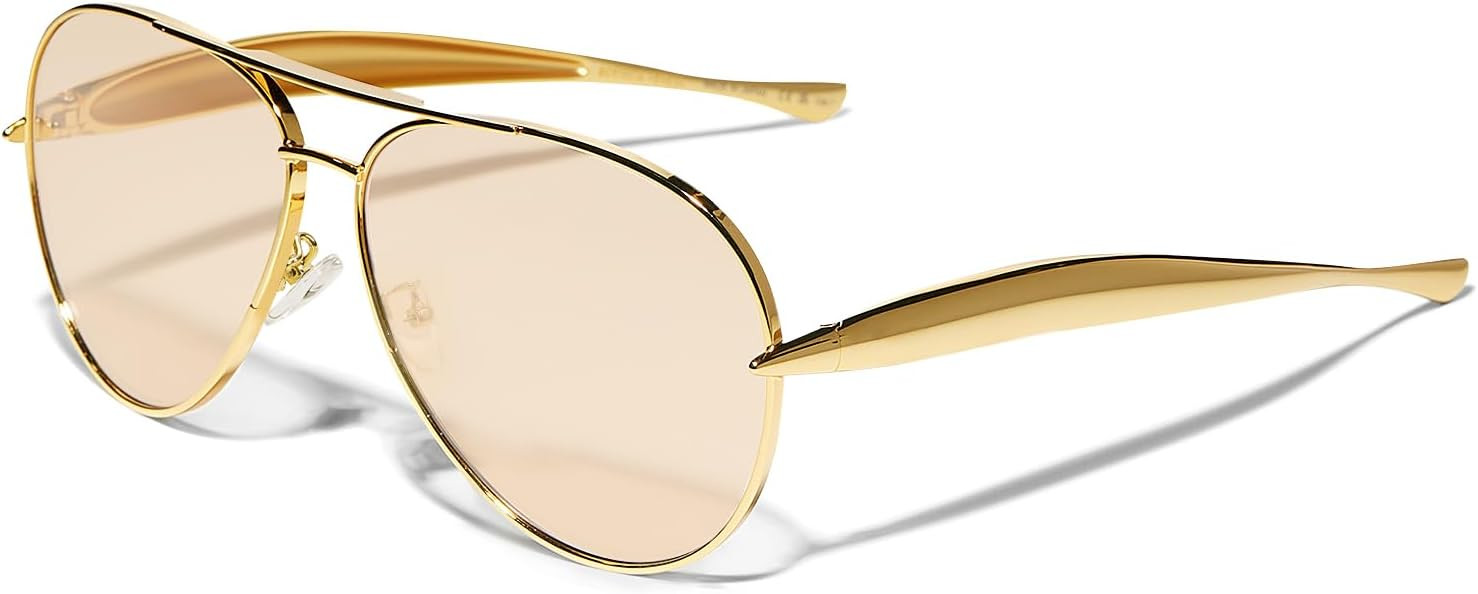 GUVIVI Retro Gold Aviator Sunglasses for Women Men 70s Metal Sun Glasses | Amazon (US)