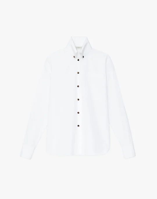 Organic Cotton Poplin High Collar Shirt | Lafayette 148 NY