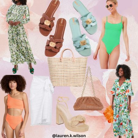 Spring looks. Spring dresses. Swimwear. Spring sandals. Beach bag. Raffia. Spring heels. Hunza G swimsuits. Tuckernuck. Sarong. Shopbop. Straw bag . Vacation 

#LTKtravel #LTKSeasonal #LTKswim
