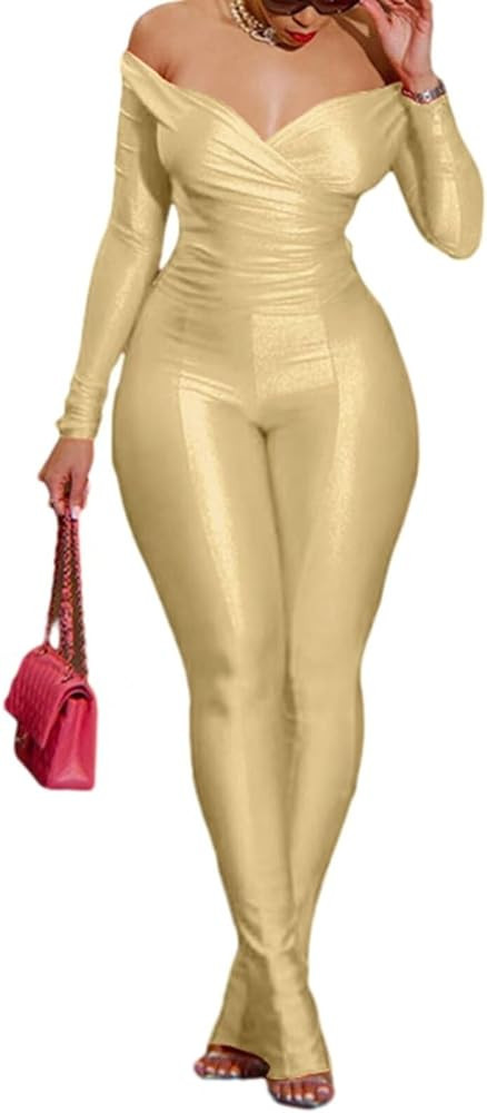 acelyn 2 Piece Outfits for Women Sexy Off Shoulder Tops Bodycon Flared Pant Sets Club Outfits Tra... | Amazon (US)