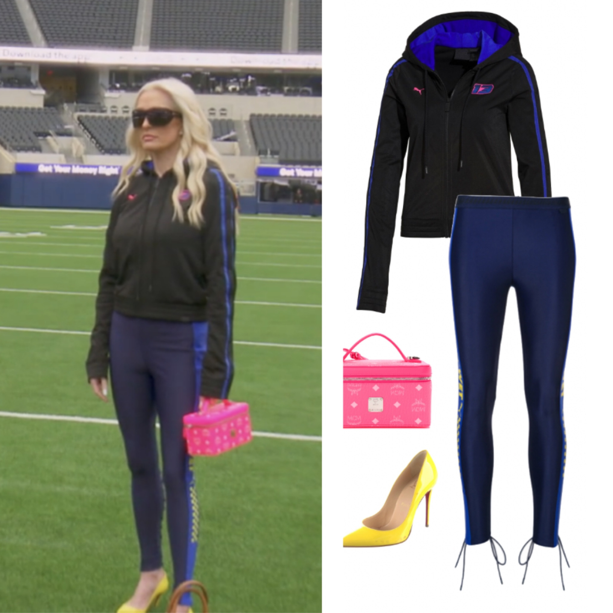 Erika Girardi’s Blue and Black Hooded Jacket and Leggings