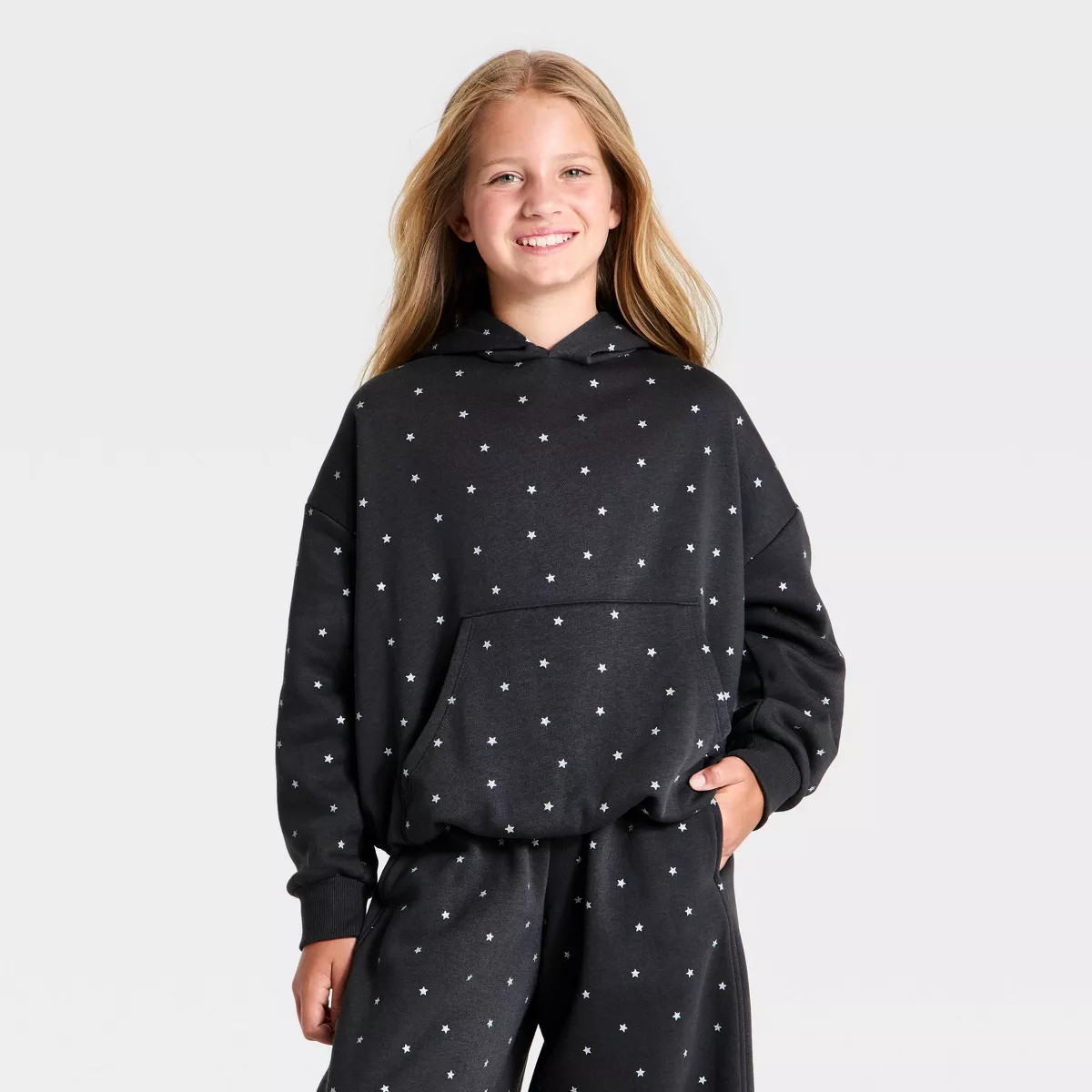 Girls' Bubble Fleece Hoodie - art class\u2122 Charcoal Gray L | Target