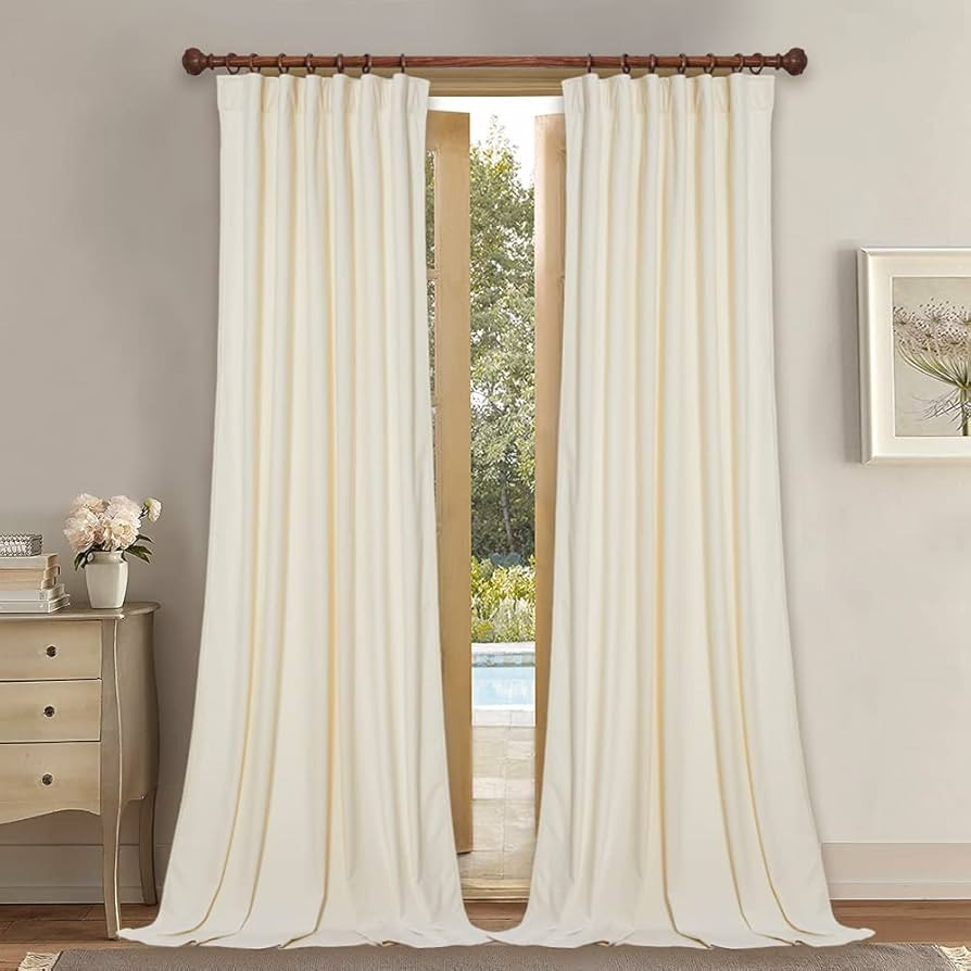 StangH Extra Long Ivory White Velvet Curtains - Luxury Room Darkening Window Curtains Backdrops f... | Amazon (US)
