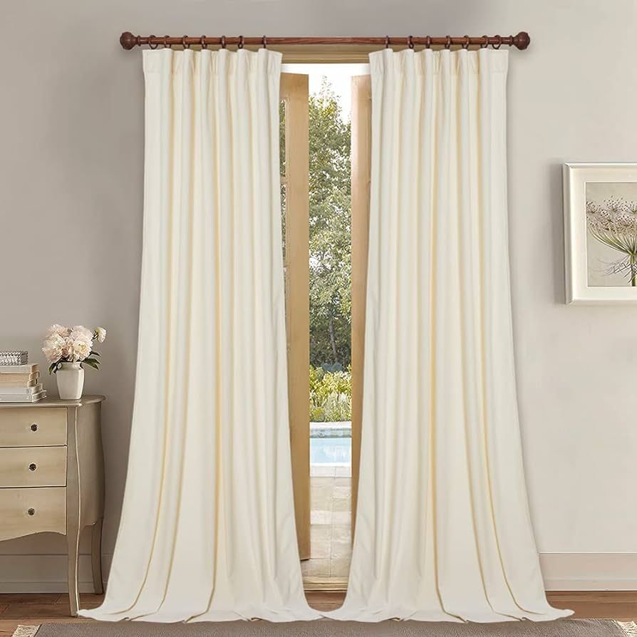 StangH Ivory White Bedroom Curtains - Super Soft Velvet Texture Window Drapes for Sliding Glass D... | Amazon (US)