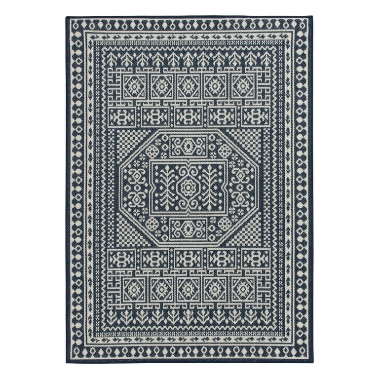 Mainstays 6' 6" x 9' 6" Navy Blue Medallion Outdoor Area Rug | Walmart (US)