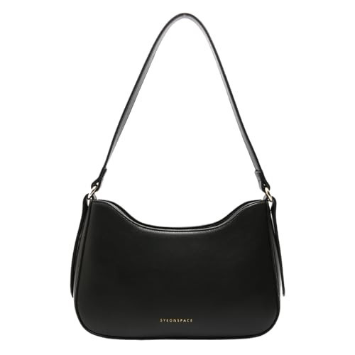 JANSBEN Small Shoulder Purse for Women - Mini Black Leather Shoulder Bag Little Tote Bag Trendy Women's Hobo Bag with Zipper Closure | Amazon (US)