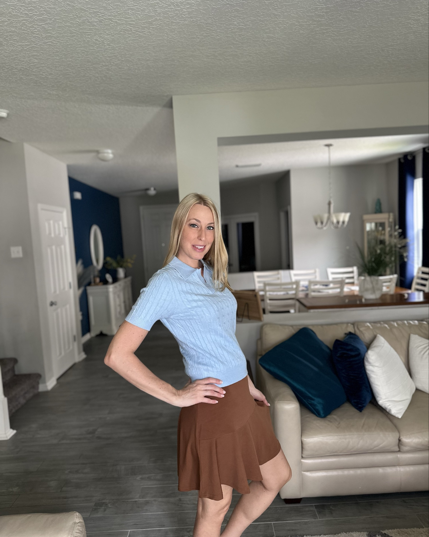 Baby blue sweater top or tee - both look cute with this skirt 
💙 all have great stretch and fit true to size, wearing size small in all 

#LTKFindsUnder100 #LTKStyleTip #LTKFindsUnder50