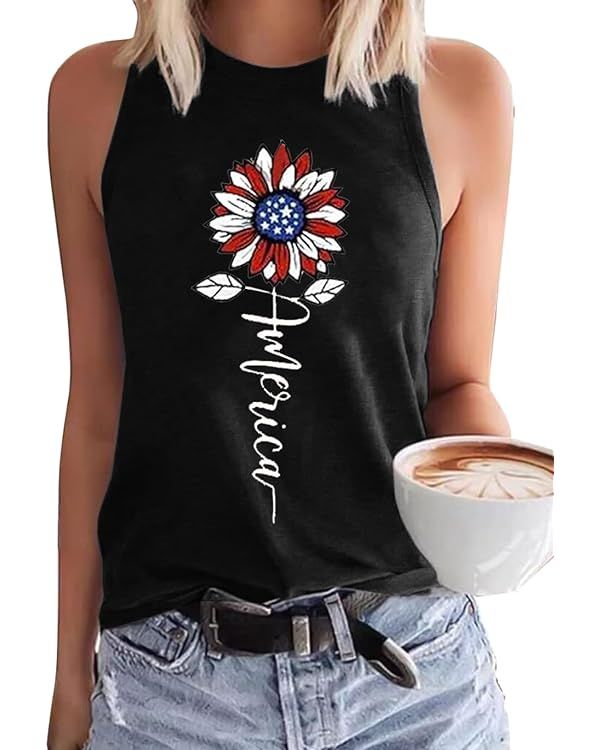 Womens American Flag Vintage Graphic Tank Tops Summer Casual Loose 4th of July Tanks Vest Sleevel... | Amazon (US)