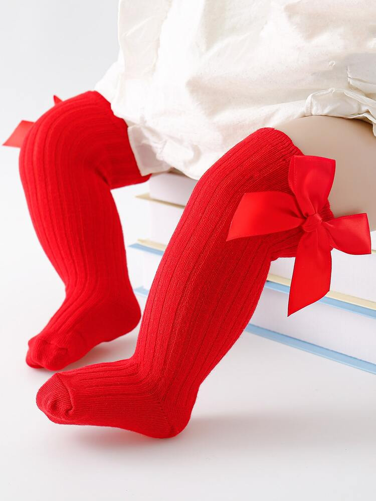 1pair Baby Bow Decor Over The Knee Socks | SHEIN
