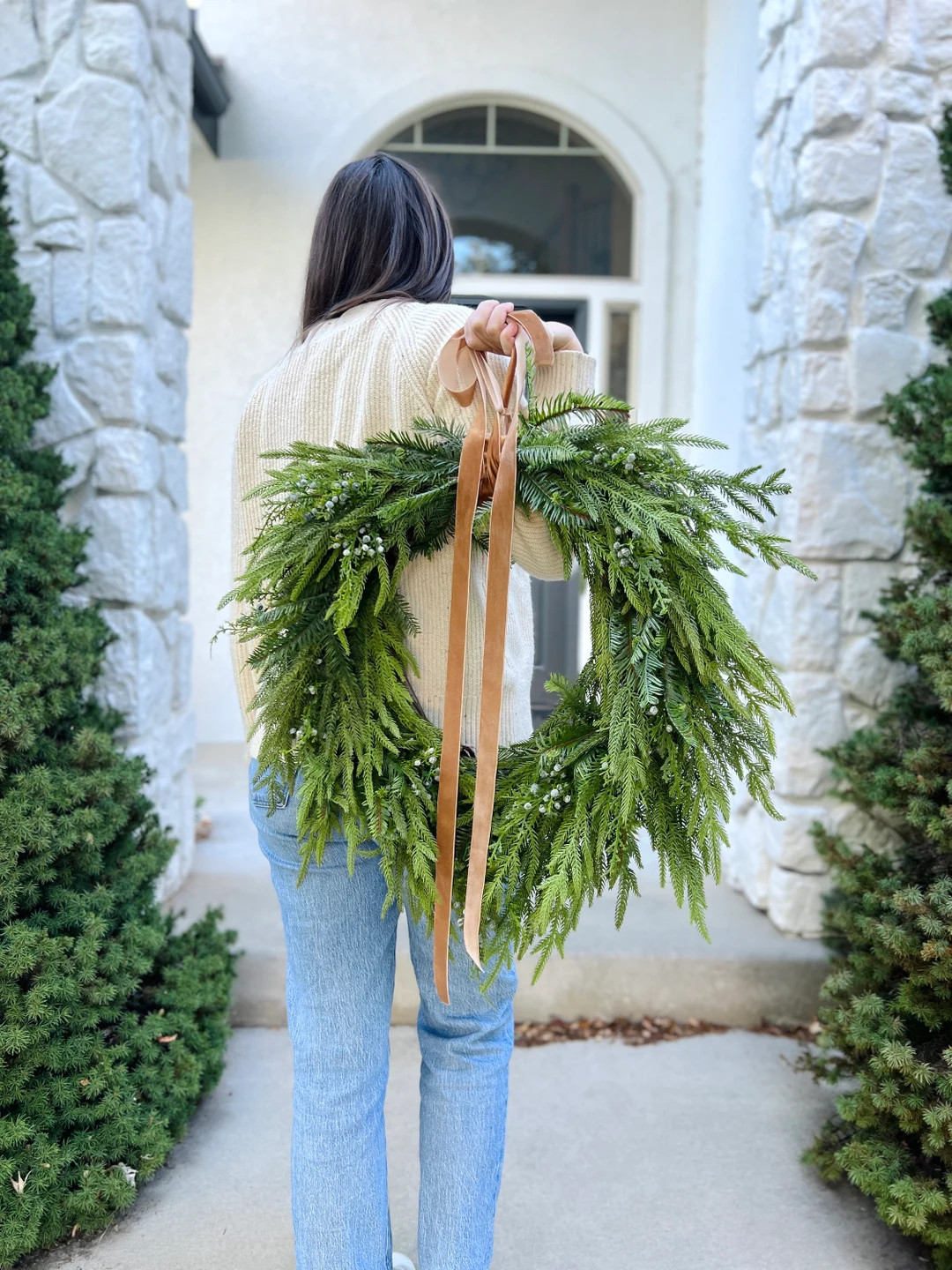 Artificial Norfolk Pine and Juniper Balsam Fir Christmas Winter Wreath, Neutral Evergreen Christm... | Etsy (US)