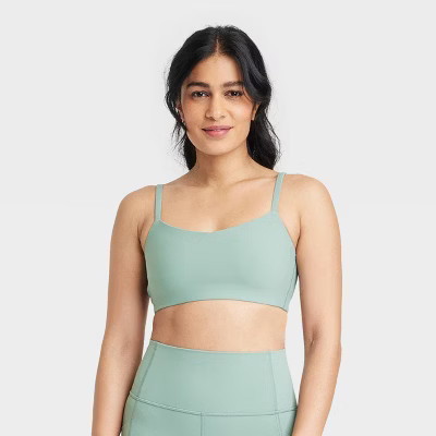 Women's Everyday Soft Light Support Strappy Sports Bra - All In Motion™ Sage Green XL | Target