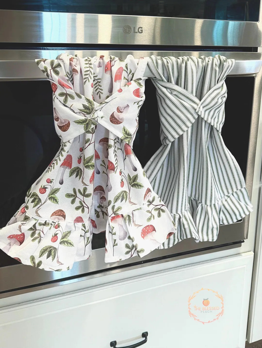 Mushroom kitchen tea towel, decorative towel with ruffle, oven/stove handle towel, mushroom towel... | Etsy (US)