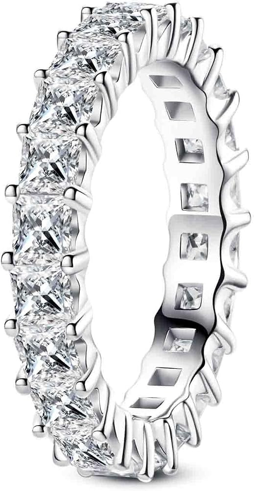 AnuClub Moissanite Eternity Ring, Round/Emerald Cut 5cttw D Color Lab Created Diamond Sterling Si... | Amazon (US)