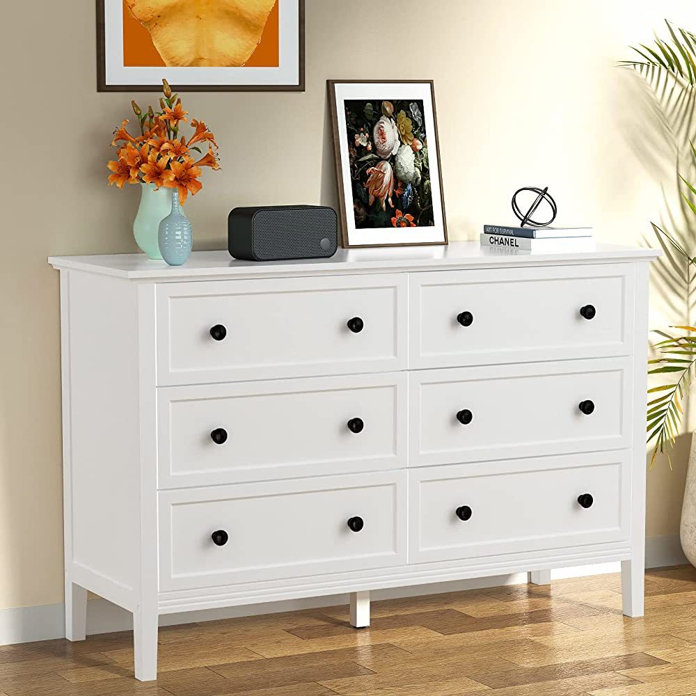 CARPETNAL White Dresser, Modern Dresser for Bedroom, 6 Drawer Double Dresser with Metal Handles, ... | Amazon (US)